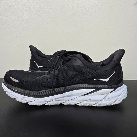 Hoka Shoes Womens Size 10.5 B Black White Clifton 8 Performance Run Gym Sneakers - Picture 7 of 9